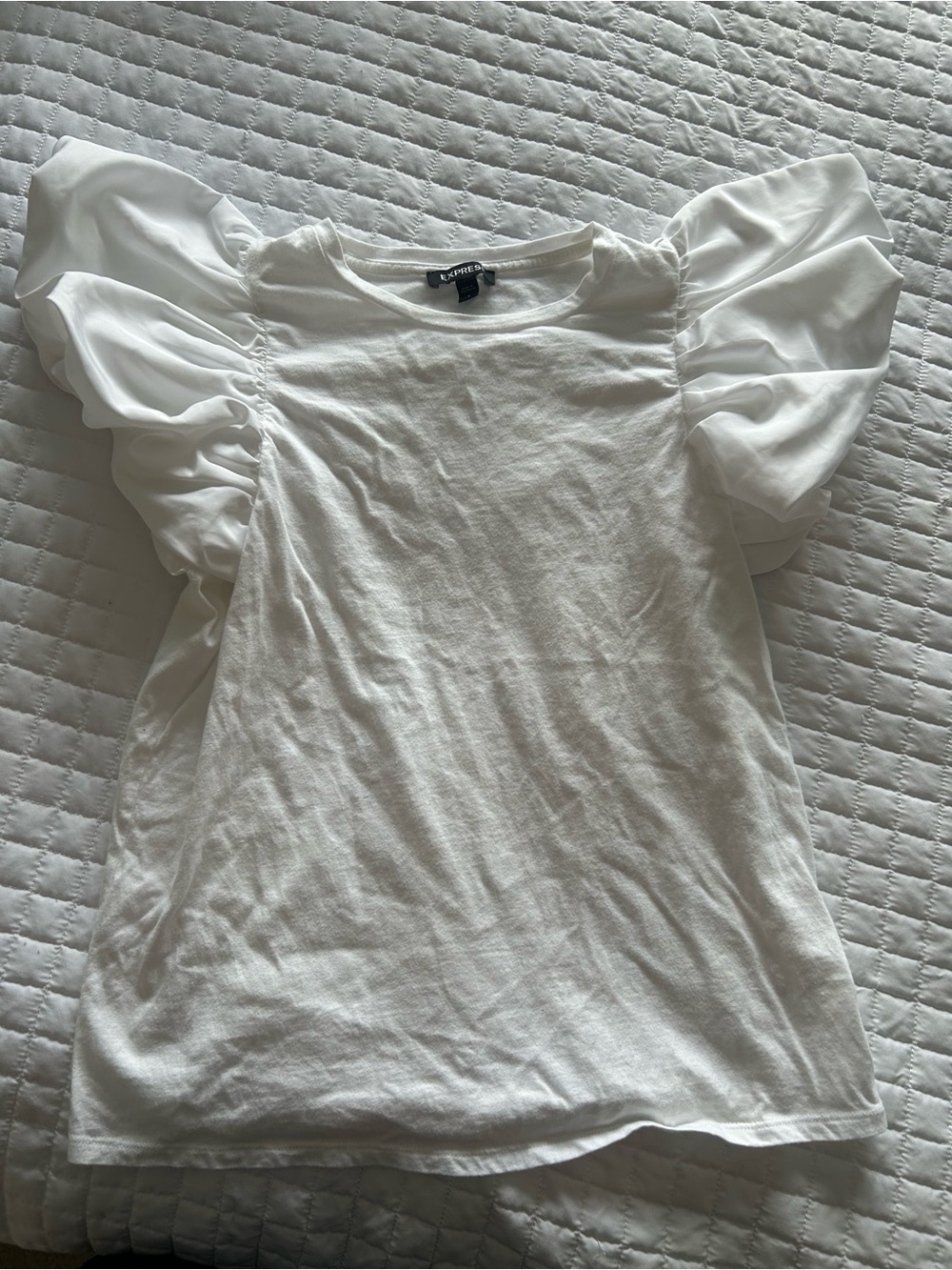 Express Ruffle Sleeve White Top - Picture 5 of 9